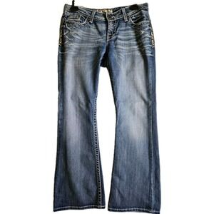 BKE Jeans Women 28 Blue Sabrina Bootcut Stretch Thick Stitch Embroidered Denim